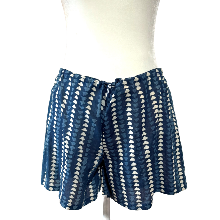Indigo Breeze Hand-Block Print Cotton Shorts