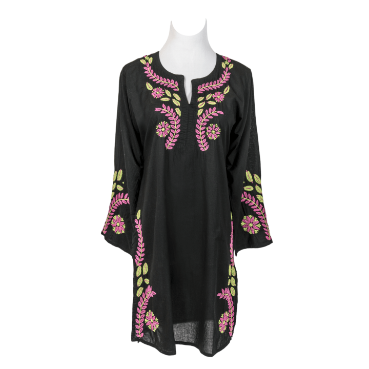 Neon Black Cotton Tunic Top