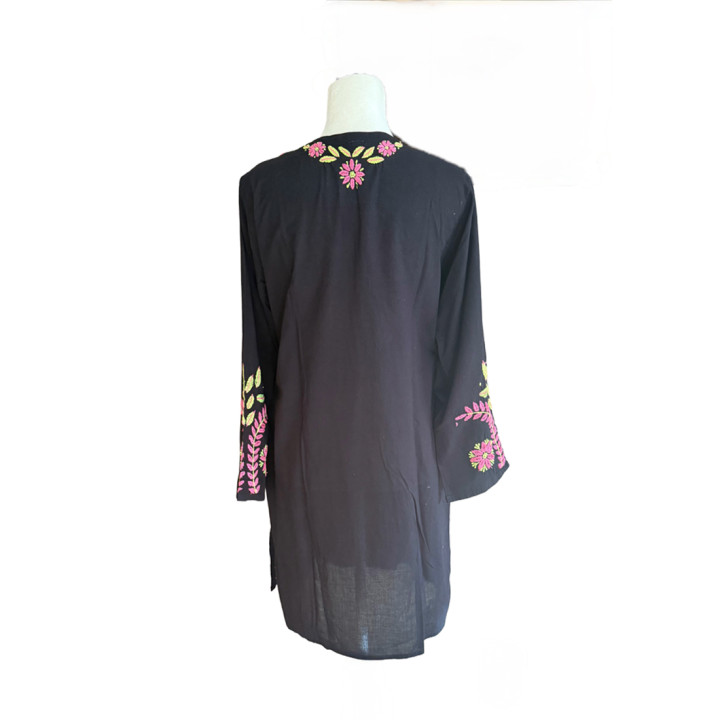 Neon Black Cotton Tunic Top
